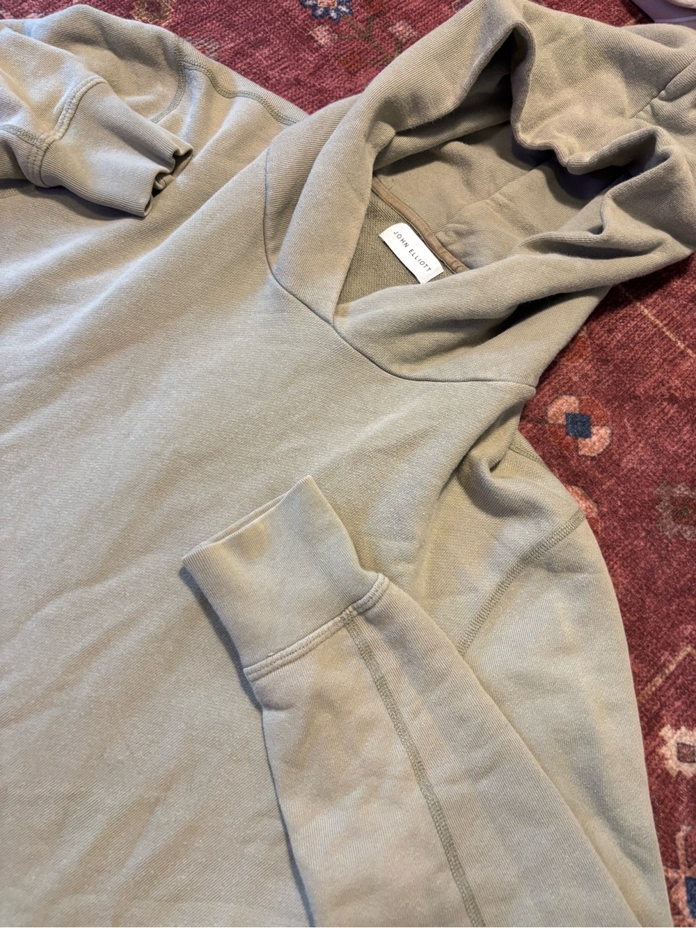 John Elliott Men’s Beige Pullover Hoodie Size large Drawstring Hood Pockets zip